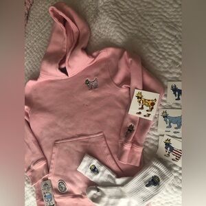 Kids Pink Hoodie GOAT USA with kids socks and 7 GOAT stickers